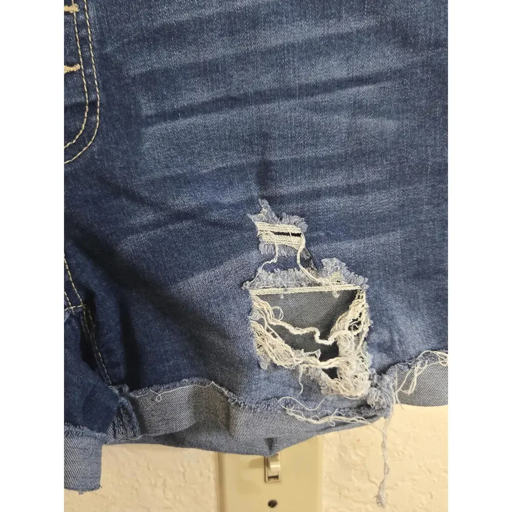 Elite Jeans Women's Distressed Denim Shorts with Button Fly - Picture 4 of 6
